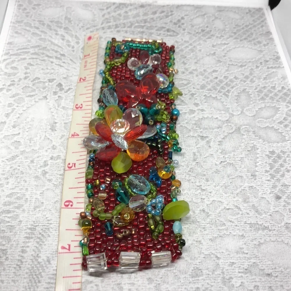 ARTISAN handmade flower glass cluster bead statement bracelet boho fairy fantasy